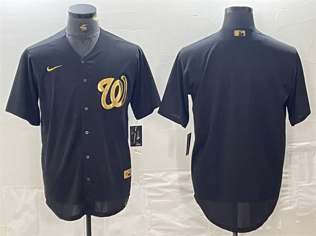 Men's Washington Nationals Blank Black Logo Cool Base Stitched Baseball Jersey